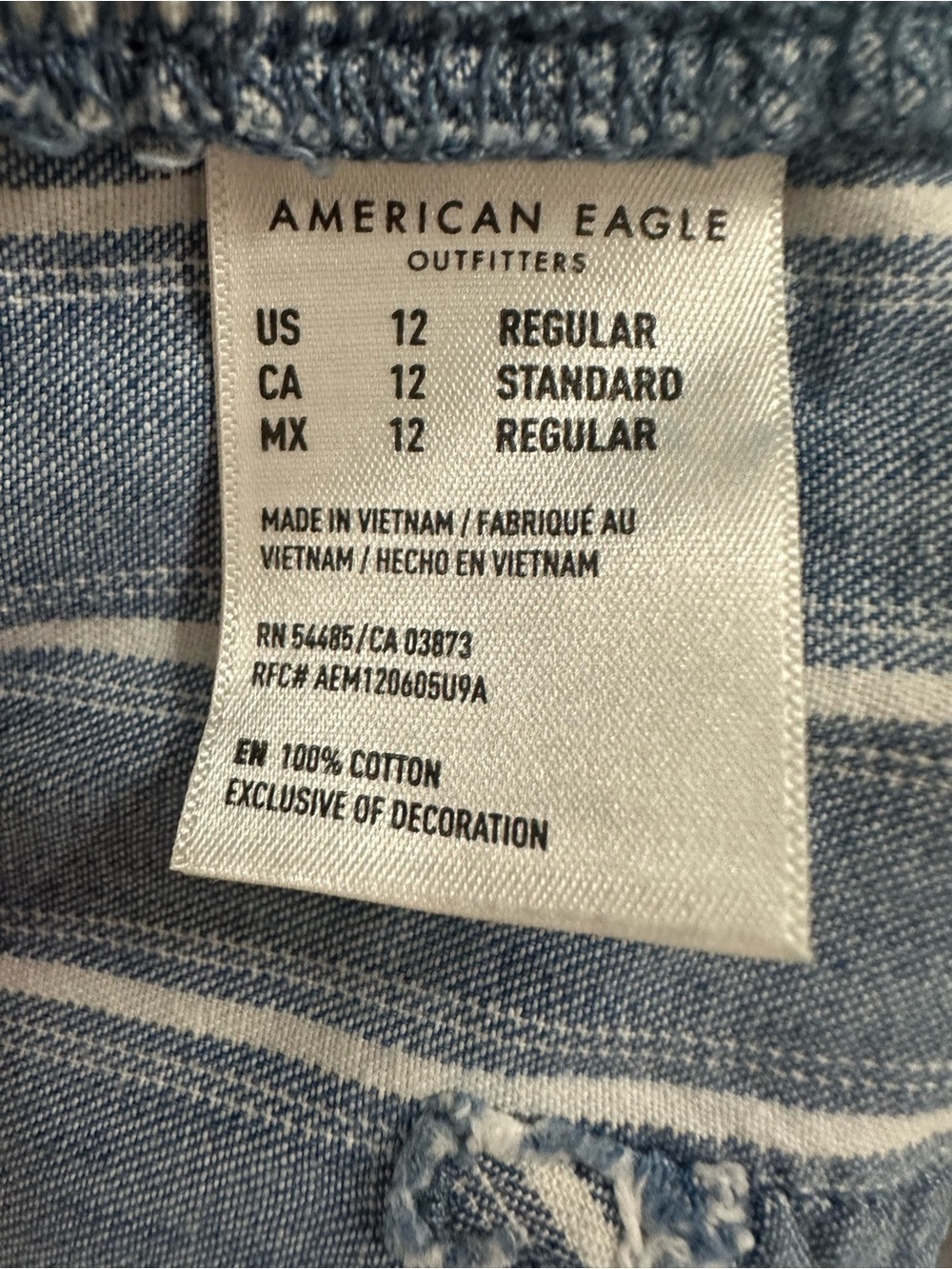 American Eagle Capris Striped 100% Cotton Cropped Wide Leg Blue White Size 12 - Picture 2 of 7